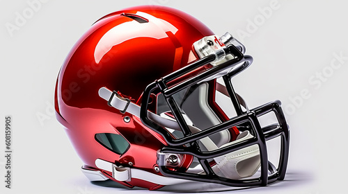 Red helmet of the American Football team on a white background. Generative Ai