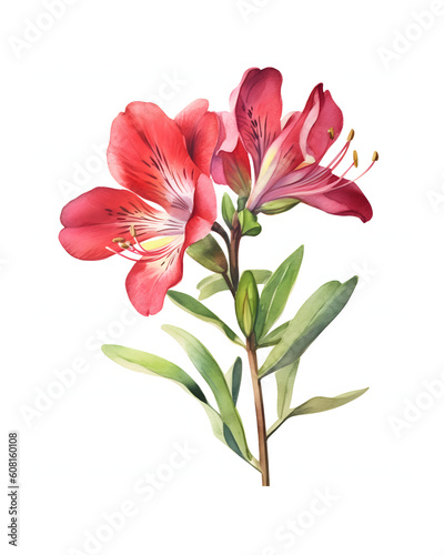 Watercolour Alstroemeria blooms isolated on white background