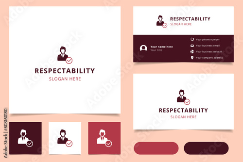 Respectability logo design with editable slogan. Branding book and business card template.