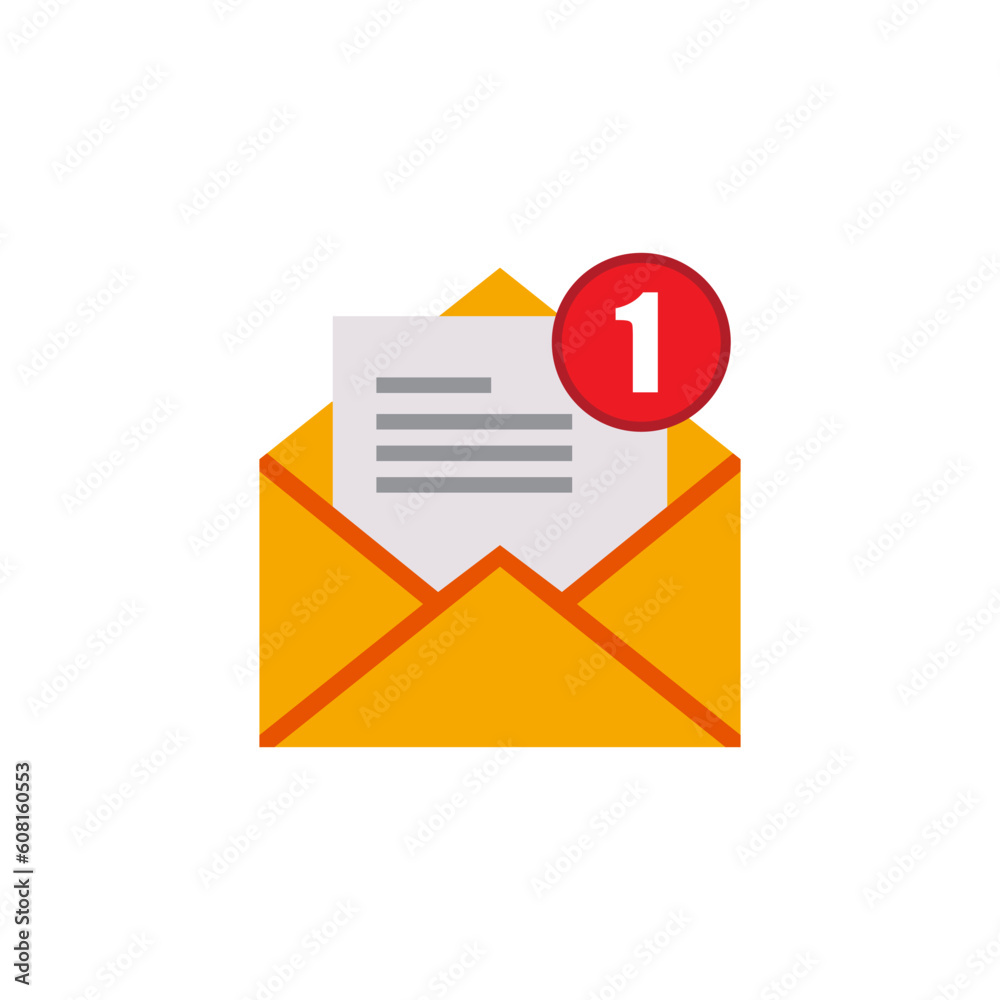 One incoming message, open message icon, notification. Vector One incoming message, open message icon, notification. Vector