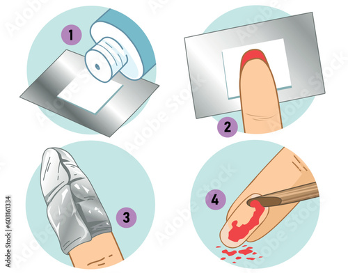DIY illustration. Removing the nail polish. Tips and tricks. Manicure. Lifehack. Vector illustration. 