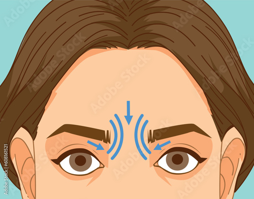 A woman faced age problems. Age skin. Wrinkles on the forehead.  Mimic wrinkles. Healthcare illustration. Vector illustration.