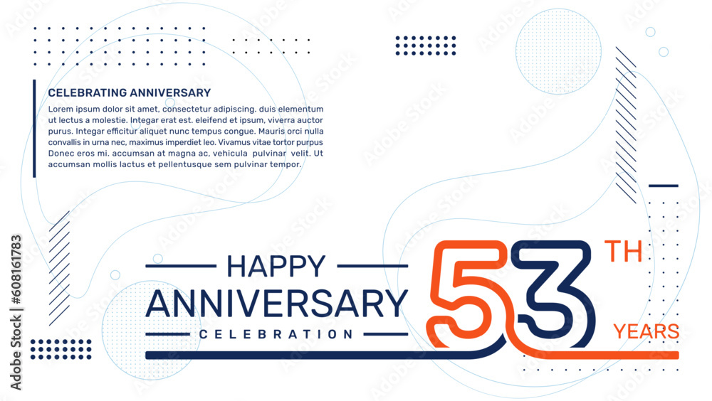 53th anniversary template design with abstract background, vector template