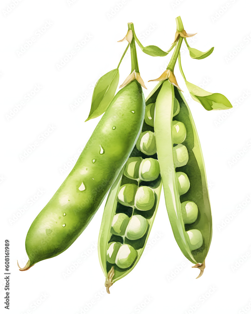 Watercolor green peas isolated on white background Watercolor green peas isolated on white background