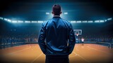 Basketball Coach with Blue Jacket, Generative AI, Illustration