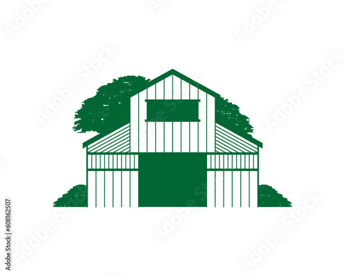 Barn farm with tree behind vector logo