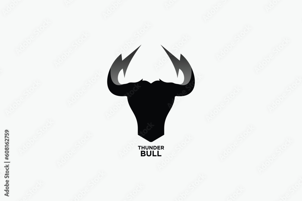 Bull with thunder logo design. with lightning horns, Flash electric energy in bull. Bull with thunder logo design. with lightning horns, Flash electric energy in bull.