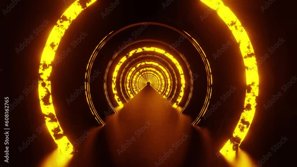 Golden oil ring tunnel with floor VJ loop background