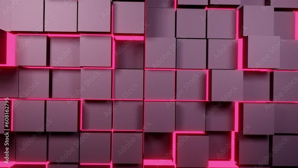Metallic cubes wall background with pink neon lights Metallic cubes wall background with pink neon lights