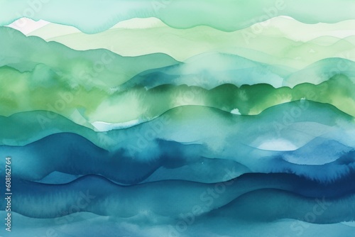 Abstract watercolor background in shades of blue and green