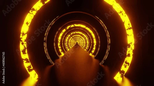 Golden oil ring tunnel with floor VJ loop background