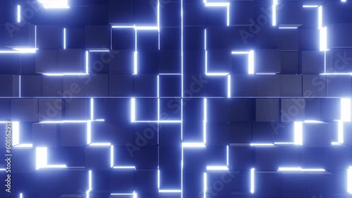 Cube wall motion sci-fi VJ loop background with blue neon lights