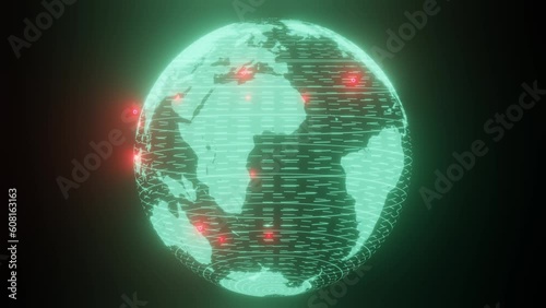 Blue planet with red dots alert background for new VJ loop