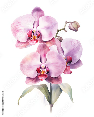 Watercolour Orchid bloom isolated on white background