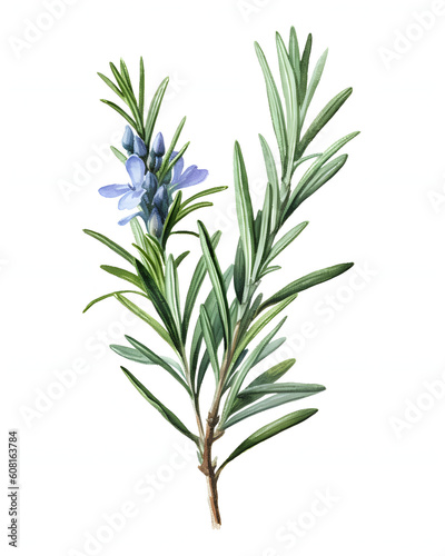Watercolor rosemary isolated on white background