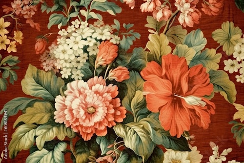 Vintage wallpaper botanical flower bunch. Created with Generative AI technology.