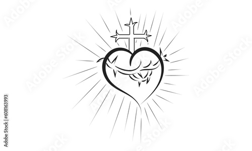 Sacred Heart Of Jesus With Rays Vector Illustration for print or use as poster, flyer, card, tattoo or T Shirt