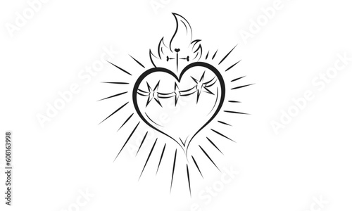 Sacred Heart Of Jesus With Rays Vector Illustration for print or use as poster, flyer, card, tattoo or T Shirt