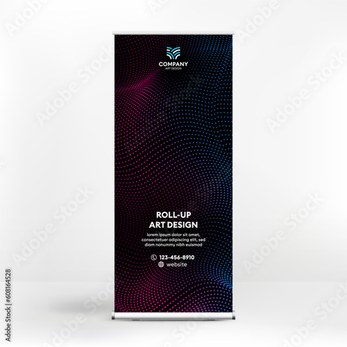 Roll-up design, geometric blue background for photos and text, creative design for presentations and conferences, seminars