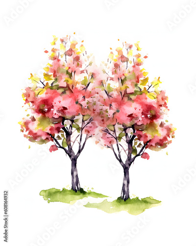 Watercolour Spring blooming tree isolated on white background © MAJGraphics