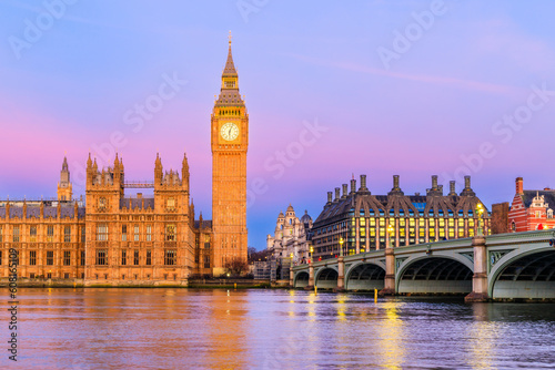 London  United Kingdom. The Palace of Westminster  Big Ben  and Westminster Bridge at sunrise.
