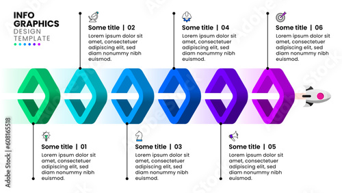 Infographic template. Success concept with rocket and 6 steps