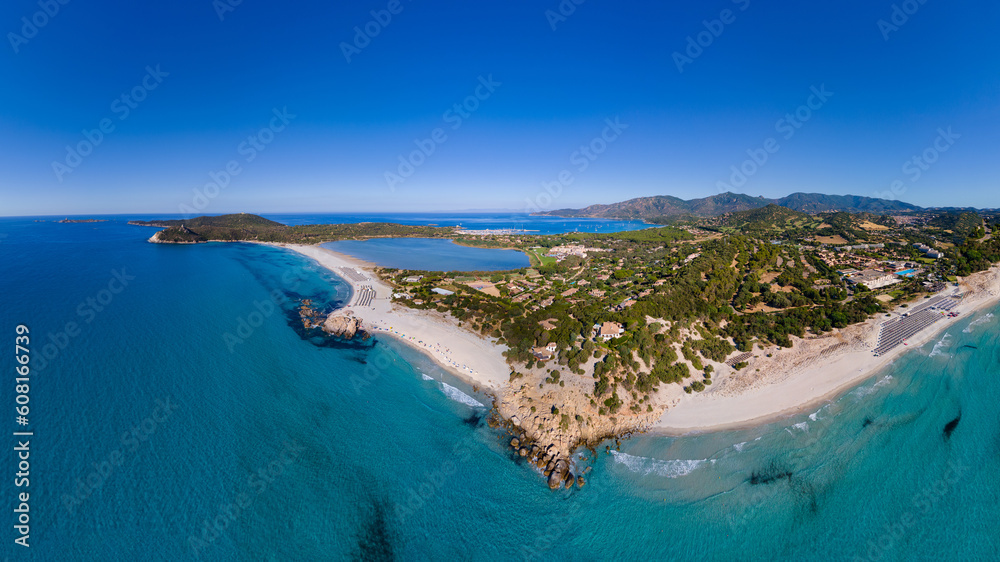 Aerial view of the beach of Notteri  Villasimius, Sardinia, Italy