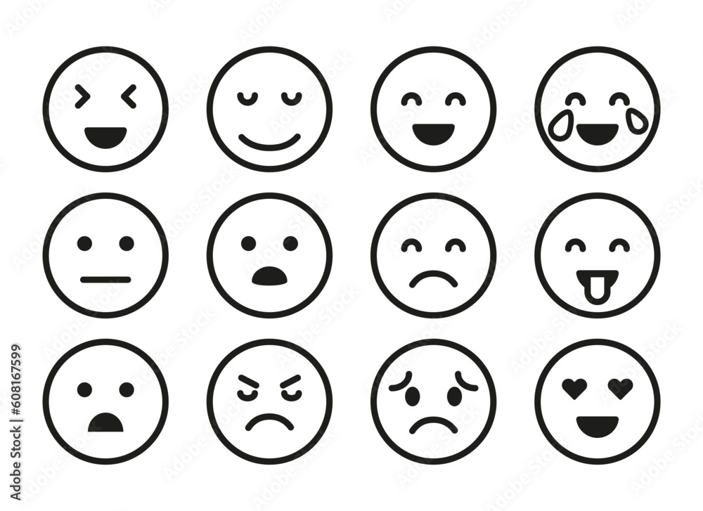 A set of smiley icon illustrations, featuring a variety of facial expressions and emotions. These smiley icons are perfect for adding a touch of fun and emotion. A set of smiley icon illustrations, featuring a variety of facial expressions and emotions. These smiley icons are perfect for adding a touch of fun and emotion.