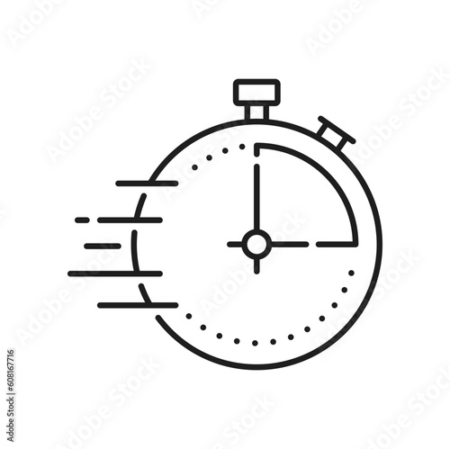 Clock timer outline icon, isolated time management stop sign. Vector alarm stopwatch, fitness sport seconds and minutes measuring object