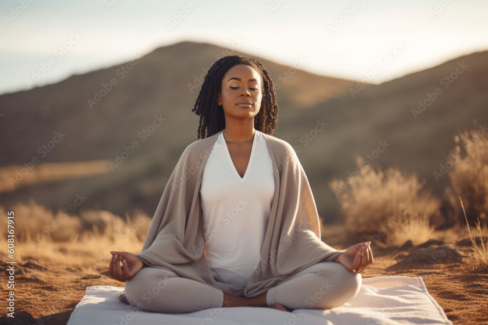 A person practicing mindfulness and deep breathing exercises, mental health Generative AI A person practicing mindfulness and deep breathing exercises, mental health Generative AI