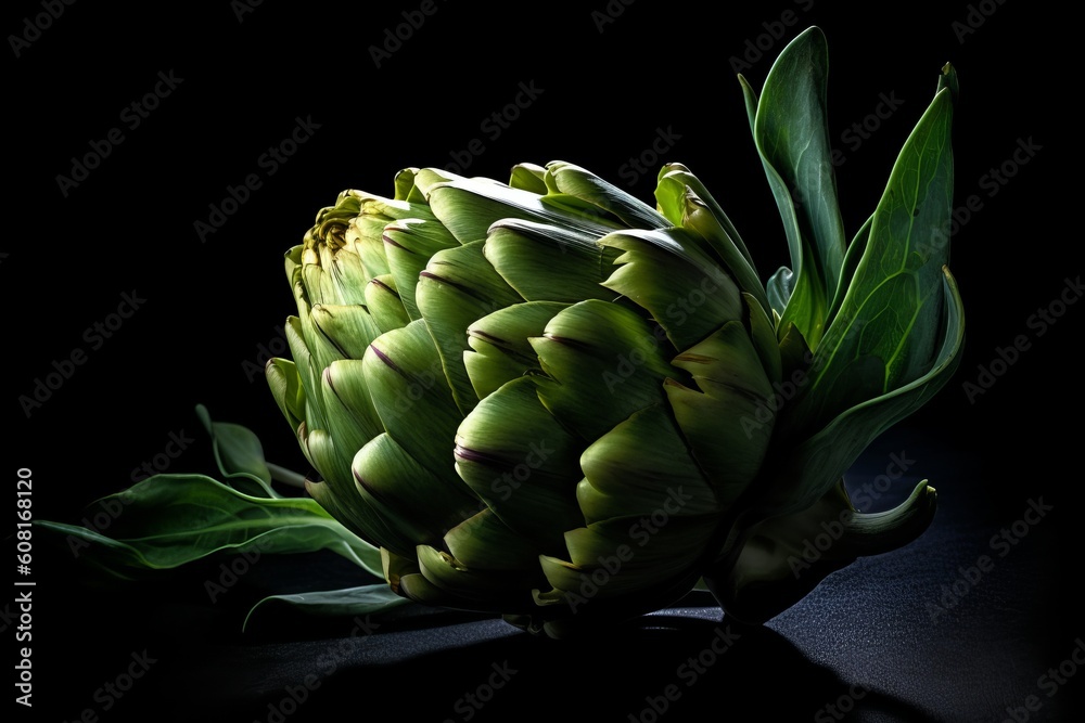 artichoke on a dark background. Generative AI artichoke on a dark background. Generative AI