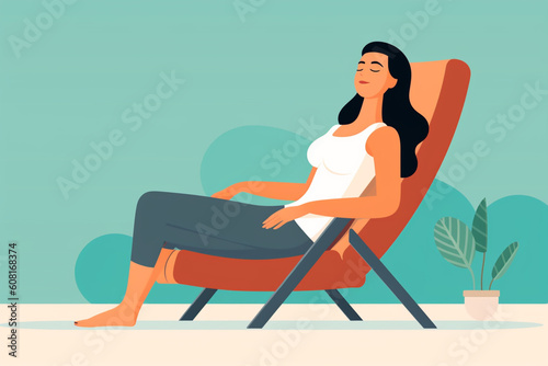 A person engaging in a relaxation technique, such as progressive muscle relaxation, mental health Generative AI