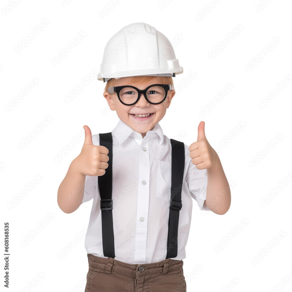 Child boy dressed as Architect showing thumbs up isolated on transparent background, Generative Ai
Child boy dressed as Architect showing thumbs up isolated on transparent background, Generative Ai