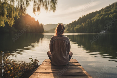 A person seeking solace and comfort in a peaceful environment, mental health Generative AI