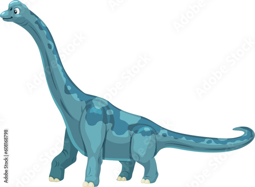 Cartoon Brachiosaurus dinosaur character. Paleontology reptile, prehistoric lizard smiling mascot. Jurassic era dinosaur with long neck and tail, extinct reptile animal vector comical personage