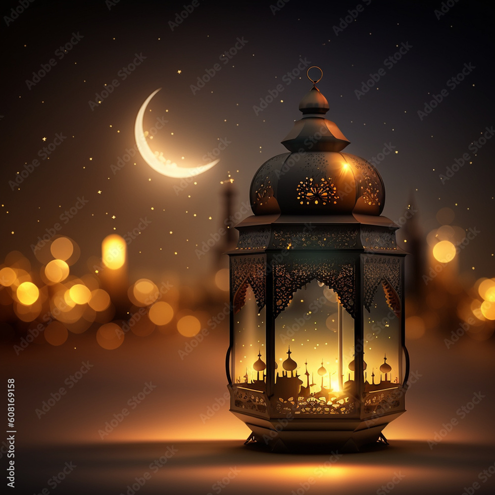 islamic background with moon lanterns and mosque for ramadan eid ul fitr and eid al adha eid milad muharram generative ai islamic background with moon lanterns and mosque for ramadan eid ul fitr and eid al adha eid milad muharram generative ai