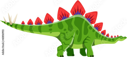 Cartoon Stegosaurus dinosaur character. Jurassic era beast  ancient wildlife animal or prehistoric lizard. Extinct reptile  paleontology Stegosaurus cute dinosaur vector personage with spine plates