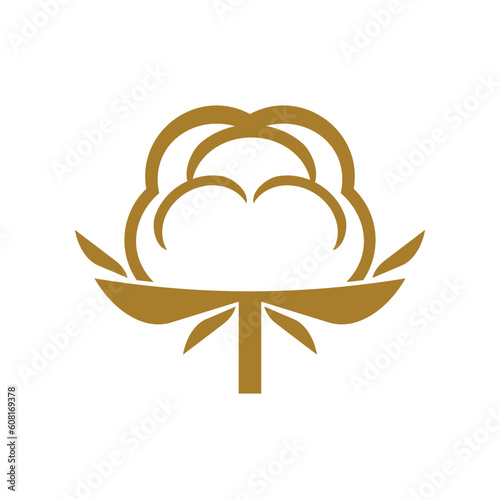 Cotton flower icon, natural fabric and organic eco textile vector label. Cotton flower boll or plant bud sign for 100 bio production, natural fiber and pure cosmetic or eco clothing and agriculture