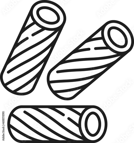 Tortigloni pasta isolated thin line icon. Vector canneroni cannoli crusetti raw canelons. Italy cuisine, italian food, traditional pasta
