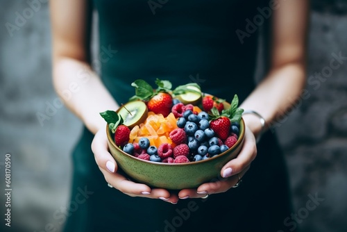 A woman Holding bowl of healthy food, Generative Ai
