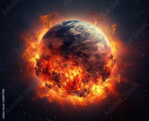 Fototapeta Naklejka Na Ścianę i Meble -  Illustration of the planet Earth burning. Burning world earth.
