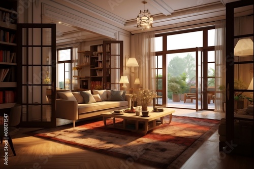 Living Room: Open Door, Inviting Ambiance, Generated Ai