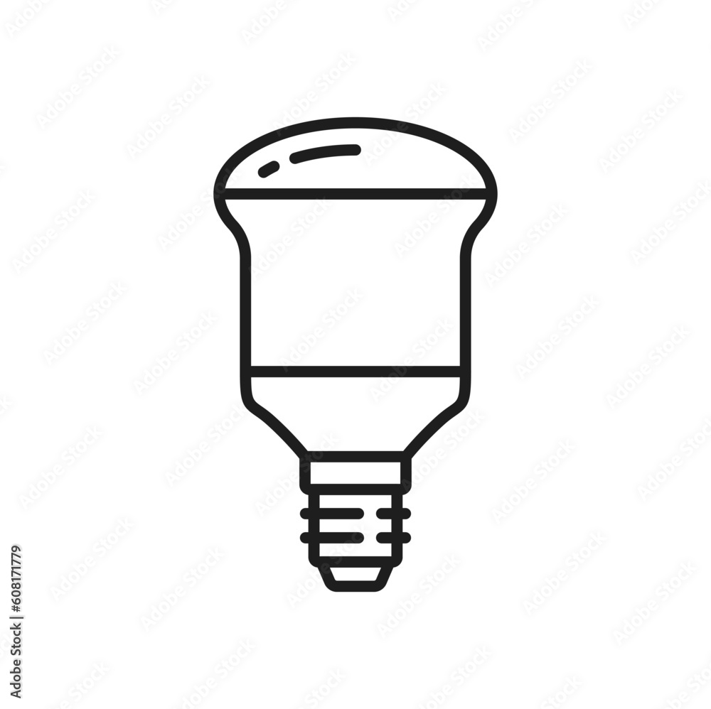 Decorator light bulb and led lamp line icon. Energy efficient illumination technology, modern LED lamp or electricity saving lightbulb with E14 socket outline vector symbol or linear pictogram Decorator light bulb and led lamp line icon. Energy efficient illumination technology, modern LED lamp or electricity saving lightbulb with E14 socket outline vector symbol or linear pictogram