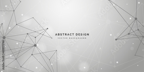 Abstract polygonal space with connected lines and dots on a gray background. Connection structure. Digital technology background and network connection. Vector illustration