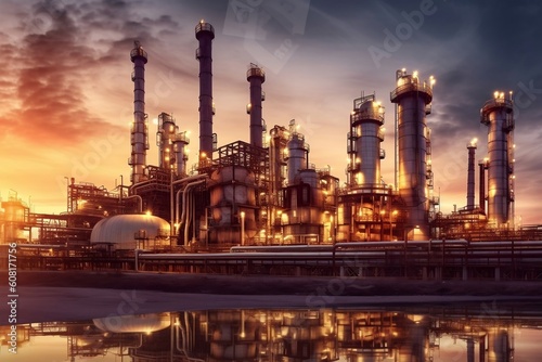 Twilight Desert Oil Refinery: Crude Industry's Oasis, Generated Ai