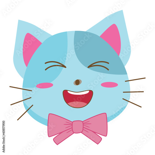 Happy laughing blue cat vector illustration isolated on white background.