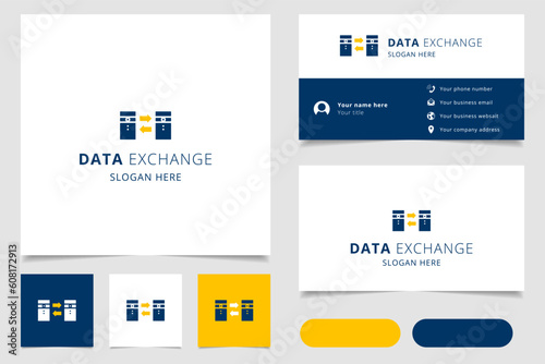 Data exchange logo design with editable slogan. Branding book and business card template.