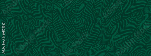 Tropical vector background. Leaf wallpaper, floral pattern, tropical plant. Hand drawn leaves on a green background.