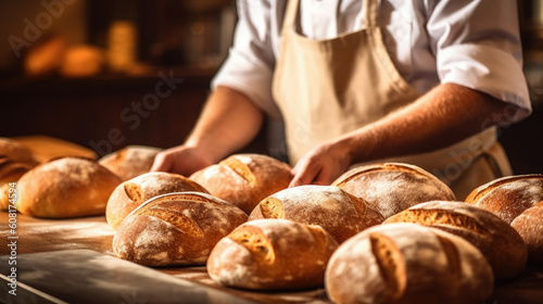 baker doing bread. artisan bakery. generative ai photo