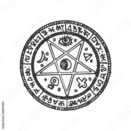 Occult esoteric mason sign, magic talisman with star, mystic occultism amulet. Vector masonic or alchemy magic, circle magic pentagram